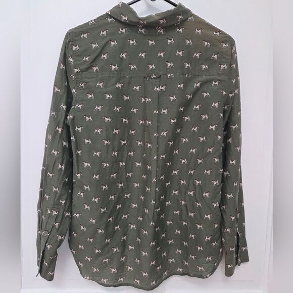 J. Crew Green Blouse with Dog Print - Picture 4 of 12